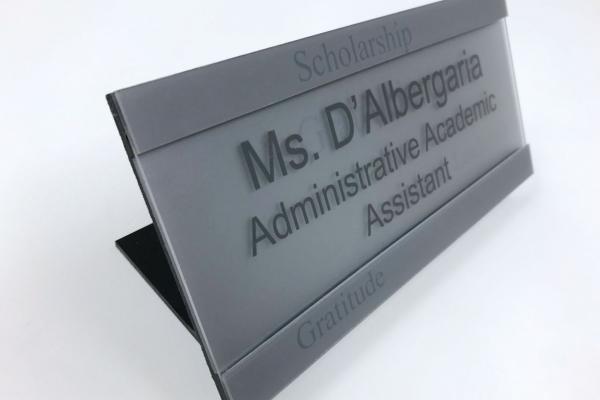 Desktop nameplate with sub-surface graphics