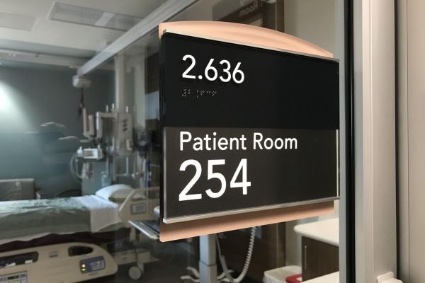 Patient Room Signs with polished edges, aluminum accents.