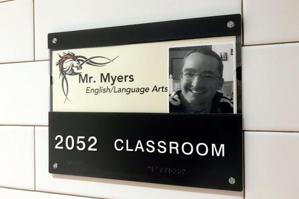 In-house changeable ADA room ID sign with security fasteners.