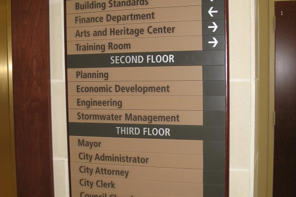 Modular, changeable wayfinding sign, flexibility, highly customizable. Directional sign