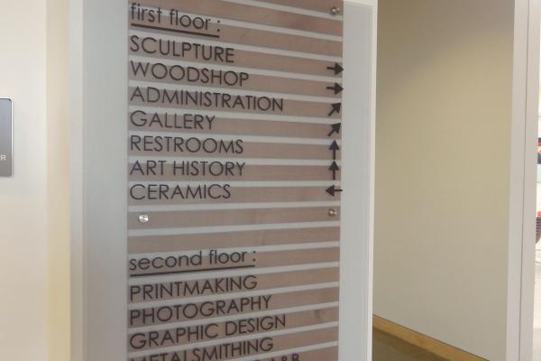 Wall mount directory, recycled acrylic resin. wayfinding sign, university signage