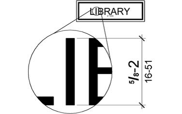 Diagram showing raised text on a Library wayfinding sign
